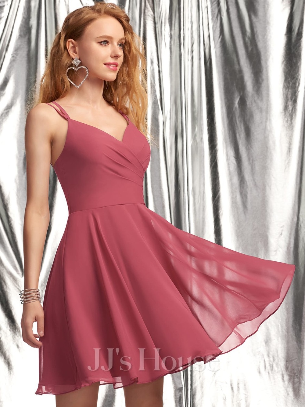 v-neck short chiffon dress - Picture 3 of 4